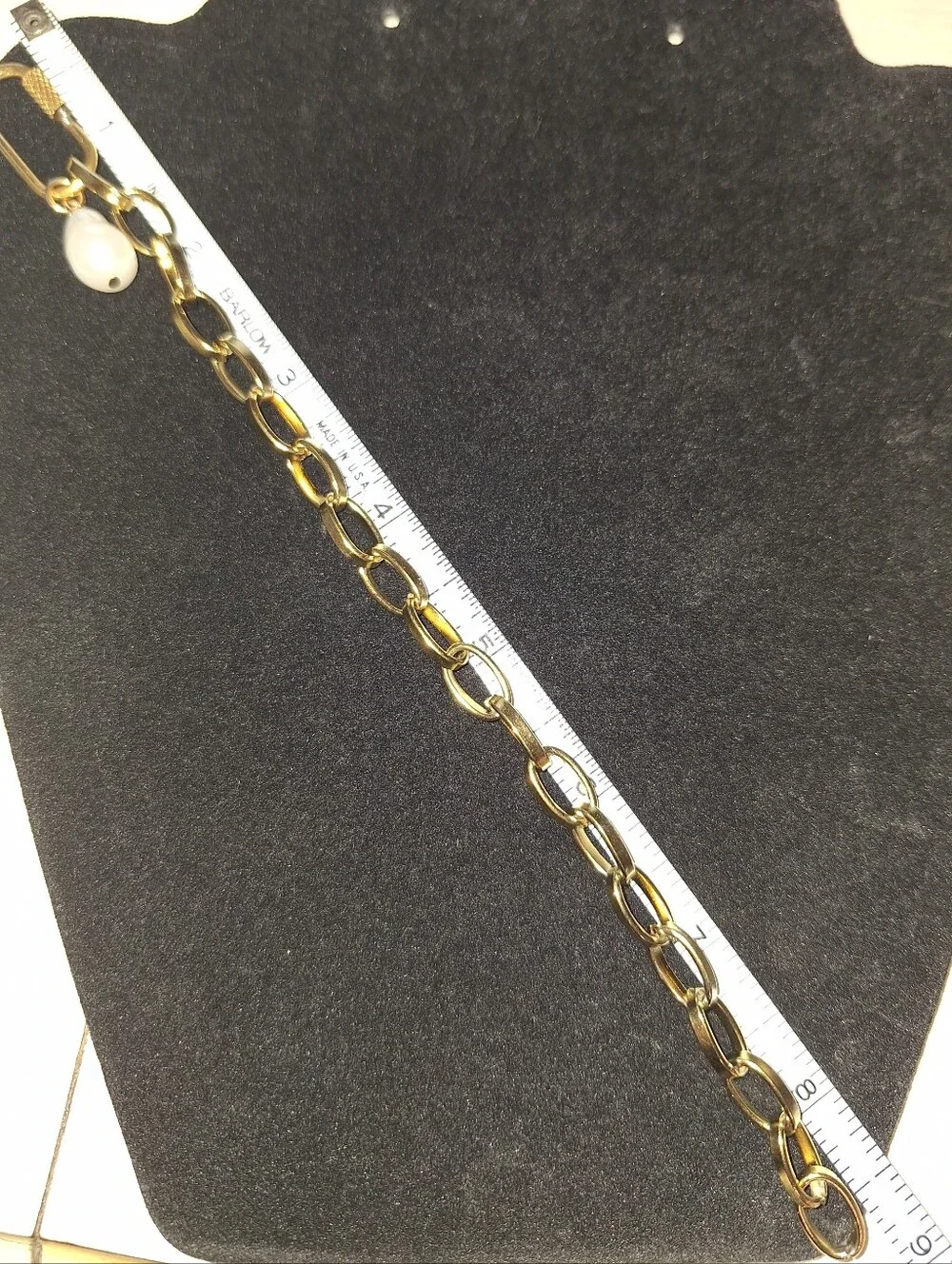 Gold Link Chain Bracelet with White Teardrop Charm